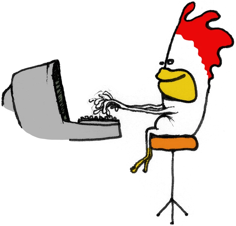 Data Entry Chicken typing at a computer keyboard