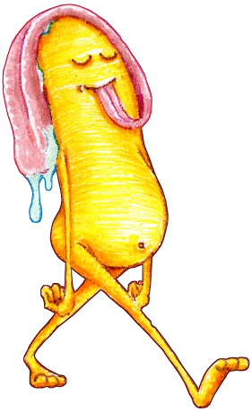 A creature with an extraordinarily long tongue draped over its bald head