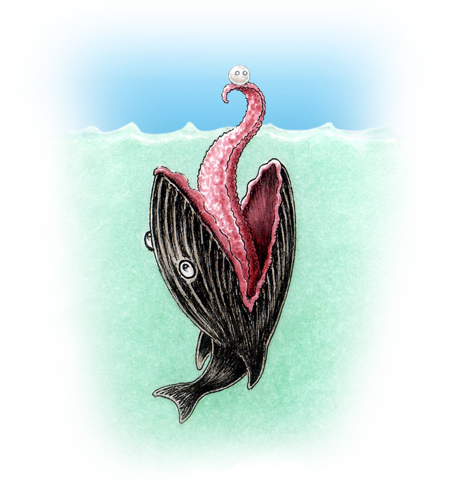 Pearl the pearl inside a swimming clam enjoying a view with fewer fish