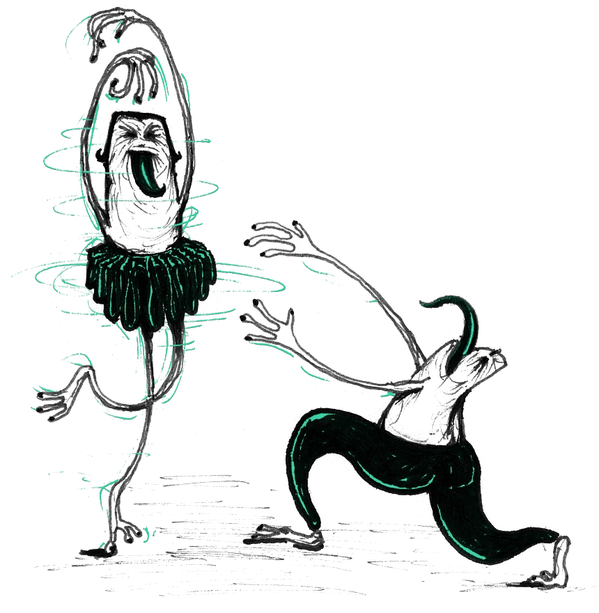 Ghoulish figures performing Le Ballet Noir on stage